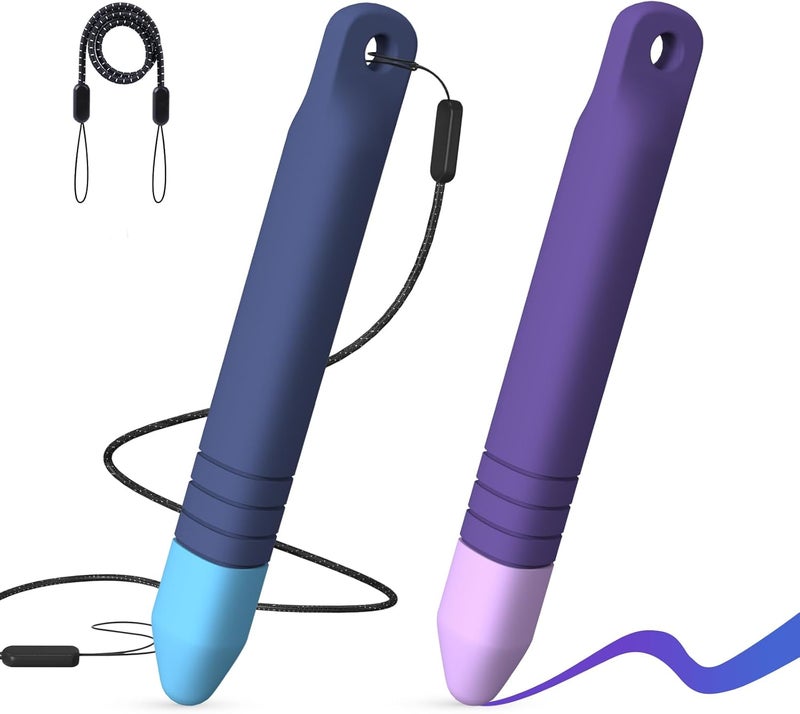 Mixoo Kid-Friendly Stylus Pens for Touch Screens with Tethers - Anti-Rolling Tablet Stylus 2 Pack for Kids, Compatible with iPad, iPhone, Tablets, Kindle and All Touch Screen Devices (Blue+Purple) - Image 1